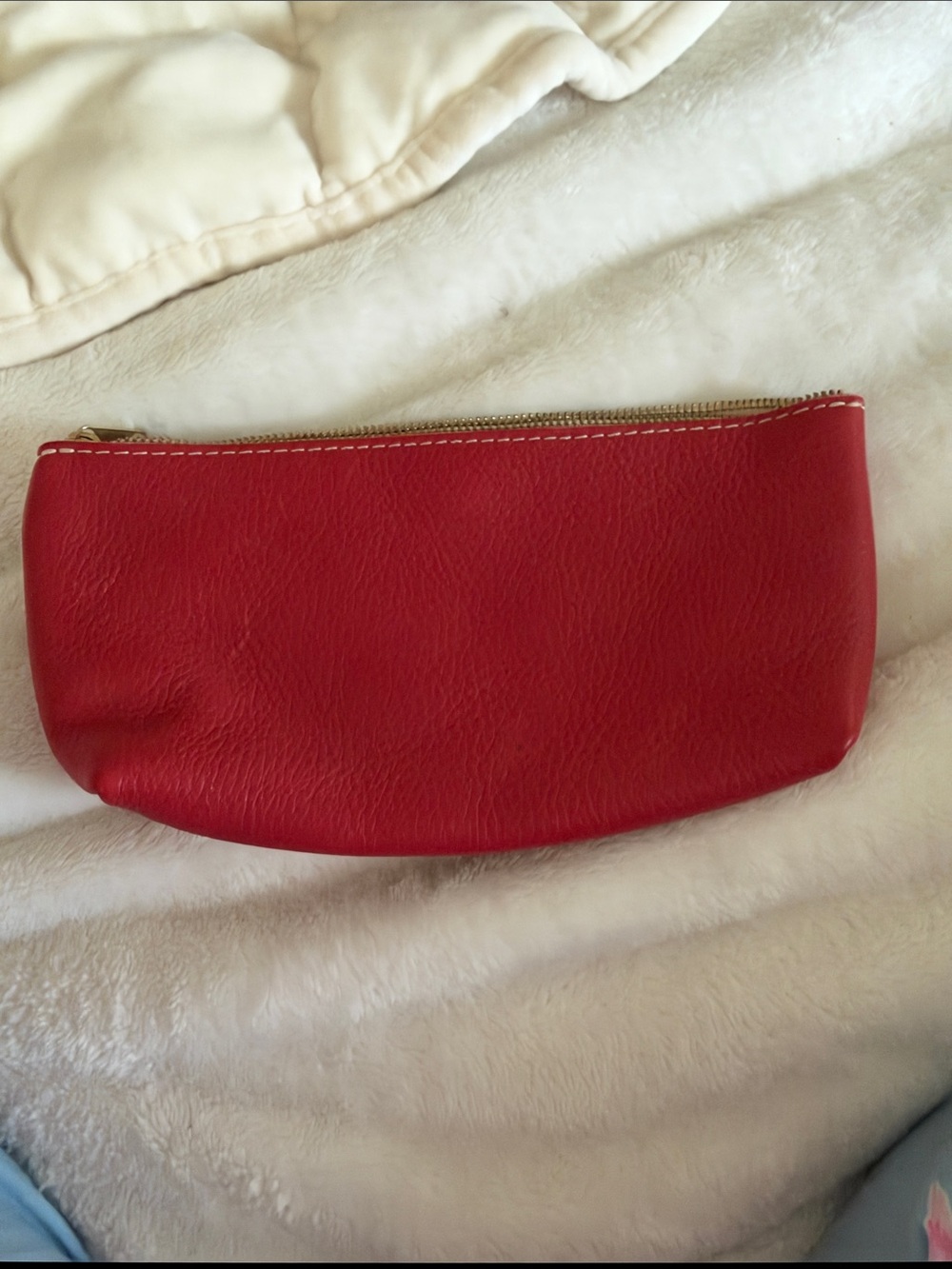 Portland Leather Red Leather Zip Cosmetic Pouch